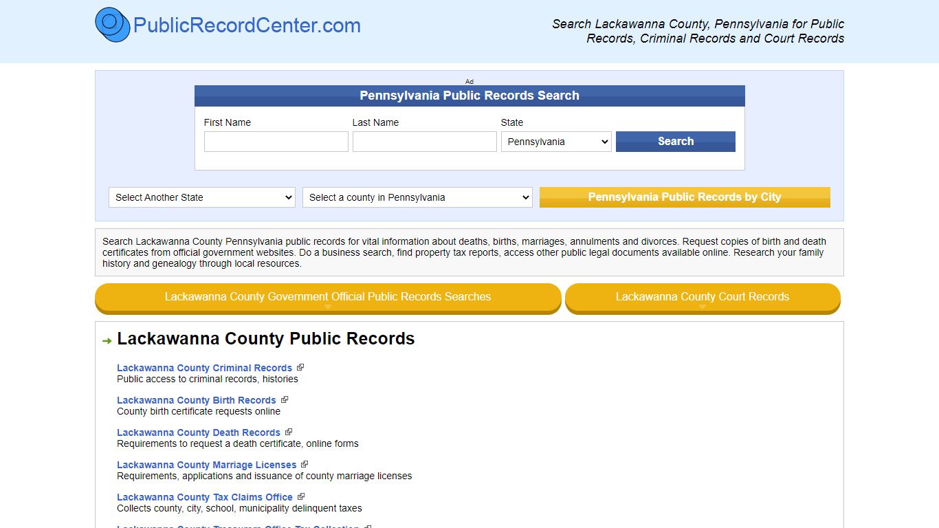 Lackawanna County Pennsylvania Free Public Records - Court Records ...