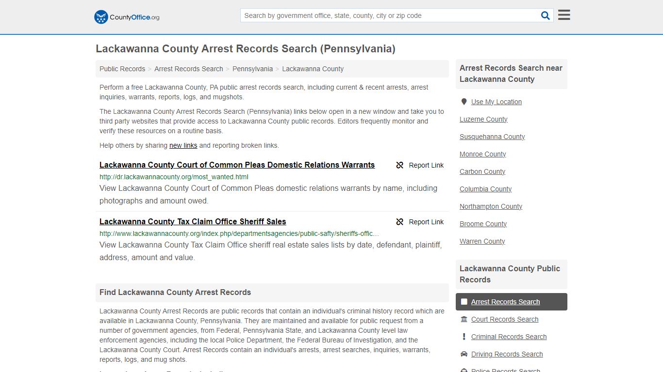 Lackawanna County Arrest Records Search (Pennsylvania) - County Office